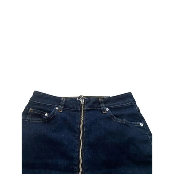 H&M & Denim Blue Knee Length Zipper Straight Stretch Front Jean Skirt Size 4 - Picture 5 of 8